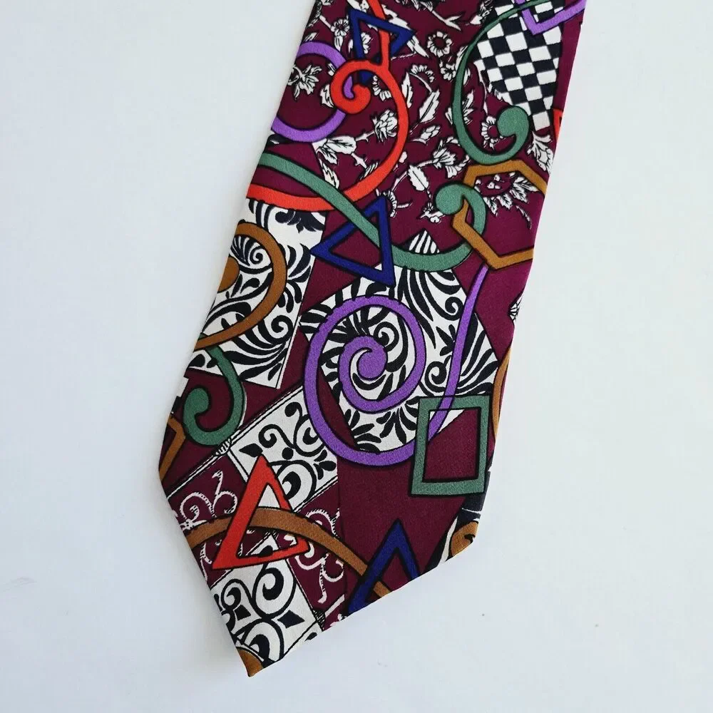 Vintage Silk Tie Abstract Geometric Colorful Maximalist Retro Mod Handmade Jsaco